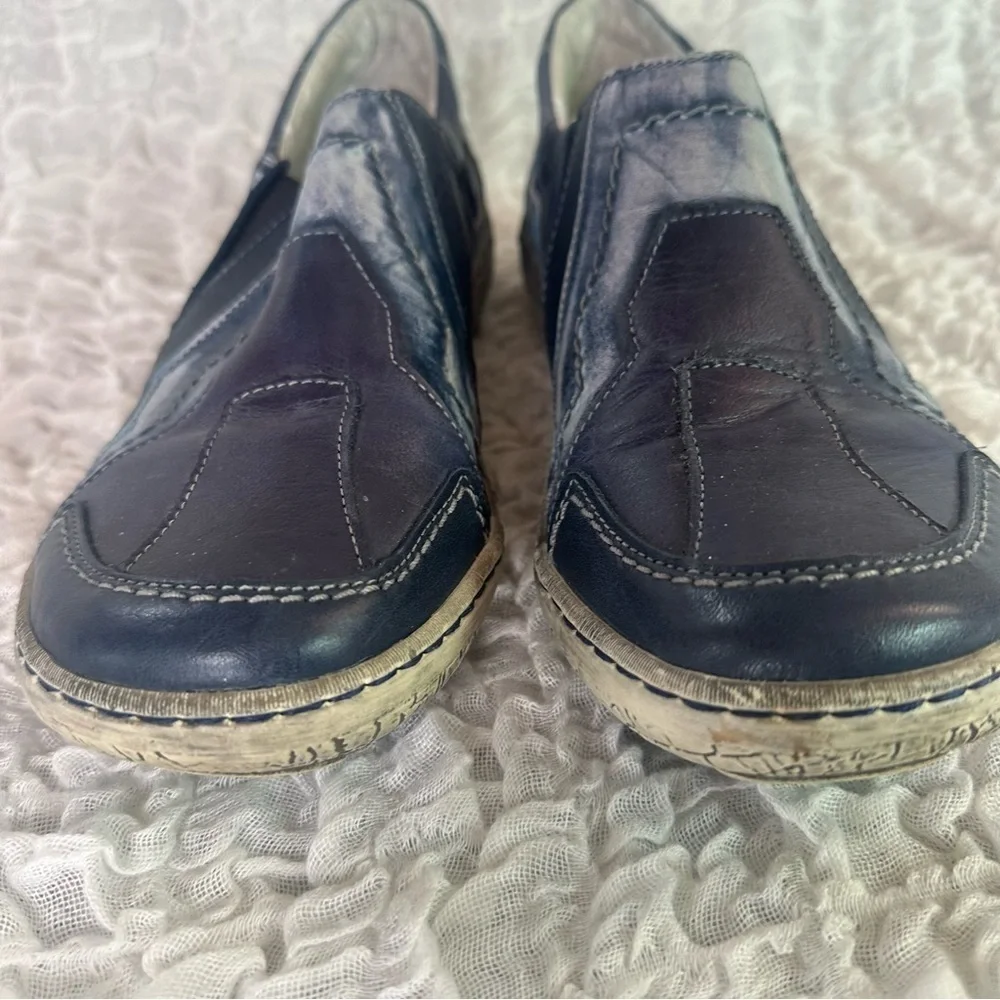 Kacper Blue Leather Distresses Shoes EU40 /US8